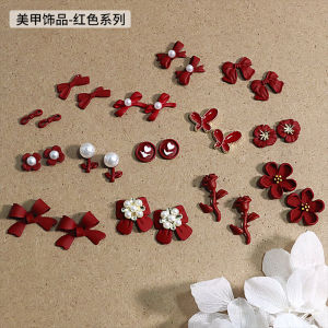 Happy Red Butterfly Flower Metal Nail Art Decorations Pearl Small Grass Rose Wedding Finger Tip Matching Nail Decorations