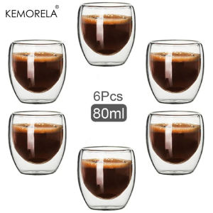 6PCS 80ML/2.7OZ Set High Borosilicate Double-Layer Coffee Cups Creative Transparent Insulated Espresso Water Drink Glass Cups