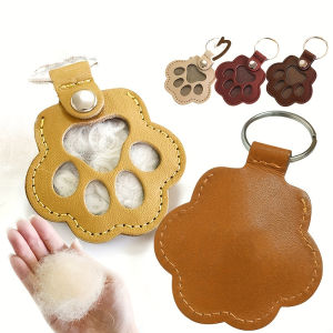 Cute Cat Claw Keychain Creative Puppy Pet Hair Storage Bag Keyring PU Leather Dogs Paw Pendant Hanging Accessory