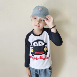 Kids Pure Cotton Long Sleeves T-Shirt Spring and Autumn Clothing Childrens Clothing Boys Long Sleeves Bottoming Shirt Baby Cotton Trendy Cartoon Western Style