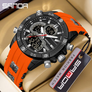 SANDA New 6162 Mens Electronic Watch with Dual Display Sports Multi Function Waterproof LED Mens Electronic Watch Alarm Clock