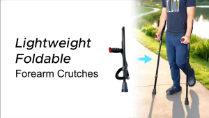 Lightweight Foldable Forearm Crutches - Height Adjustable Aluminium Alloy Foldable 100KG Capacity Ergonomic Handle Anti Slip Rubber Tip
