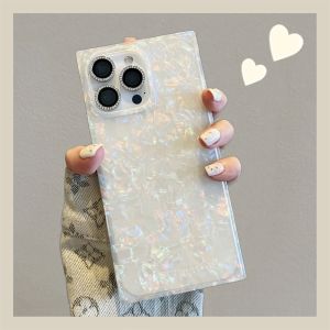 Elegant Square Abalone Pattern Silicone Phone Case for  15 16 pro Max 14 Unique High-End 13 Trendy Female 12 Internet Famous