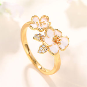Huitan 2023 Trend Women Double Flowers Rings White Enamel Sparkling CZ Fancy Female Finger Accessories Gift Statement Jewelry