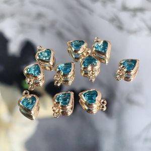 EQIANAO 4-6mm Lake Blue Heart Rhinestone Copper Crystal Pendant DIY Jewelry Making for Necklace Bracelet Earrings Accessories