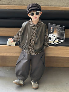 Cool Kids Spring Autumn Casual Fashionable Leather Jacket Vest Boy Baby Casual Three-piece Set Trendy Baby Boy Outfit Set