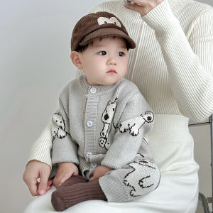 Adorable Cartoon Little Dog Knitted Long Sleeve Onesie for Babies And Toddlers Spring Autumn Wearable for Boys And Girls