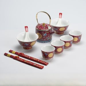 Elegant Enamel Wedding Gift Set with Bowls And Chopsticks Tea Ceremony Cup High-End Handbag Handle Ceramic Tea Set