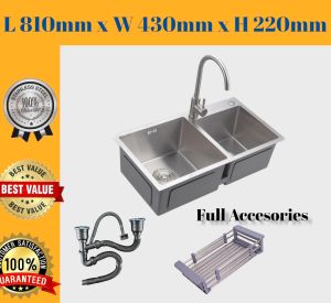 Nano Stainless Steel Kitchen Sink Undermount/Topmount Double Bowl Sink/ Sinki Dapur Berkembar Tebal Solid