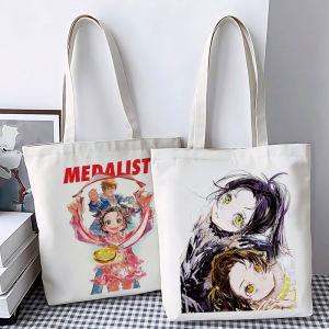 Gold Winner Large Capacity Canvas Shoulder Bag Zipper Handbag Tutoring Lunchbox Student Tote Bag Cartoon Print Soft Tote