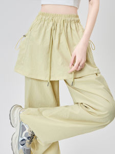 Quick Dry Ice Silk Loose Wide Leg Pants Womens Summer Thin High Waist Casual Sports Trousers Cargo Pants Simple Commute Style