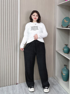 Spring Autumn plus Size Womens Straight Leg Pants Loose Comfortable Drapey Waist Elastic Casual Trousers Korean Style High Waist Long Pants