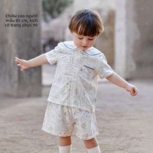 OAK FAMILY | Đồ Mặc Nhà Dành Cho Trẻ Em Tay Ngắn Cổ Thủy Thủ Cotton Mùa Hè