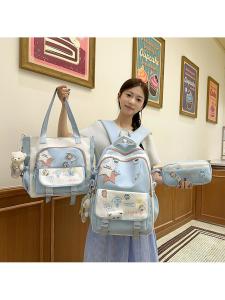 Three-Piece Set Cute Cartoon Backpack for Elementary School Girls Casual Commuting Double-Shoulder Bag 20-35L Capacity