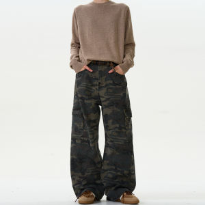 MADWITCH American Retro Camouflage Work Pants Loose Casual Street Style Mens Straight Leg Jeans Youth Fashion Long Trousers