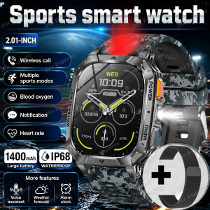New Flashlight Smart Watch Men 10ATM Outdoor Sports Fitness Tracker Blood Pressure Health Monitor BT Calls GPS Smartwatch HT30