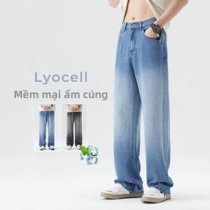 Nam Lyocell Quần Jean Xuân Hè Gradient Co Giãn Chân Thẳng Quần Âu Nhẹ Giữa Eo Denim