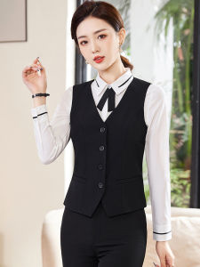 Bộ Ba Mảnh Vest Nữ Mùa Xuân 2025 Áo Khoác Không Tay Áo Vest Công Sở Cho Nữ Vải Polyester Dài Ngắn Cổ Chữ V Một Nút