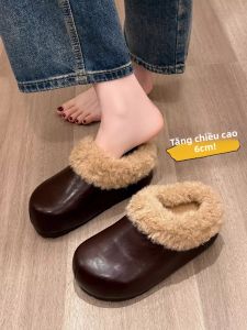 XUJIA | Thick Sole Fleece Lined Leather Womens Moccasin Slipper 2025 Autumn Winter New Style