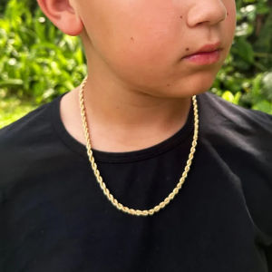 Waterproof 18k Gold Plated Stainless Steel Twisted Rope Chain Necklace For Boys Children Jewelry