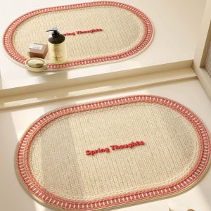 VIKAMA Oval Knit Look Bath Mat Non-Slip Super Absorbent Washable Heart Text Printed Floor Mat for Bathroom Entryway Home Decor