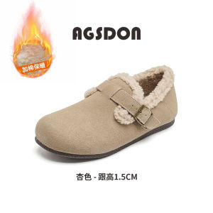 Agsdon Fleece Lined Winter Boots Womens Slip-On Fluffy Cotton Shoes Warm Comfortable Snow Boots Casual round Toe Flat Bottom