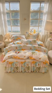 4 in 1 BedSheet Set America Style Soft Cotton Fabric Lace Bedsheet With Skirt Home Bedsheet King Queen Single Size