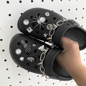 16pcs Dark Spider Skull Rivet Chain Punk Helloween Decor For Shoes Crocs Clogs DIY Shoe Charms For Bogg Bag Party Gift Idea