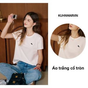 KUHNMARVIN | Áo Thun Cổ Tròn Thêu Thời Trang Văn Phòng Tay Ngắn