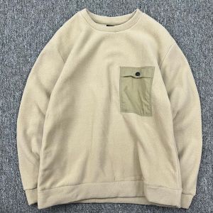 Export Japanese Style Fall and Winter Strong Lock Temperature Super Soft Polar Fleece Men Loose and Simple Single Pocket Casual Pullover Fashion