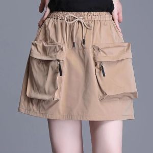 Womens Casual Dress High Waisted 2023 Summer New Korean Version Anti Walking Light Pocket A-line Short Skirt Tied Waist Half Skirt Pants