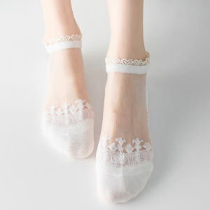 Sweet Japanese Lace Thin Comfortable Cotton Bottom Crystals Short Socks