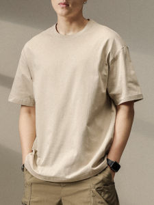 Loose Fit Mens Short Sleeve T-Shirt Basic Solid Color Heavyweight Half Sleeve Top Large Size Commute Base Layer Shirt