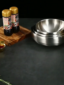 Pandacook Stainless Steel 316 Bowl Golden Double Layer Thick Bibimbap Noodle Soup Bowl Cake Fruit Salad Serving Bowl Cooking Baking