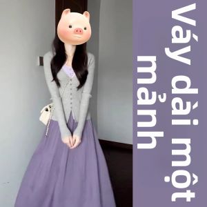 NIUVIES | Đầm Tím Kiểu Dáng Elegance Mùa Thu Gồm 2 Mảnh