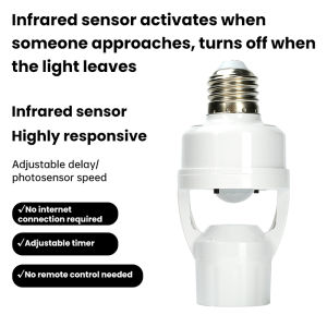 Aideepen | Motion Sensor Led Lamp Base E27 Socket Converter Light Bulb Holder Adapter Switch Adjustable PIR Human Induction Light Accessory