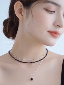 Dây chuyền bạc nữ Eleanor Accessories mặt đá màu đen vòng cổ bạc 925 phụ kiện trang sức 7749