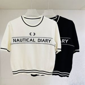 Áo Thun Dệt Kim Tay Ngắn Họa Tiết Thêu Cao Cấp Cho Nữ Mùa Xuân Thu Thường Ngày Cổ Tròn Dài Vừa Phải Chất Liệu Polyester Nylon Viscose