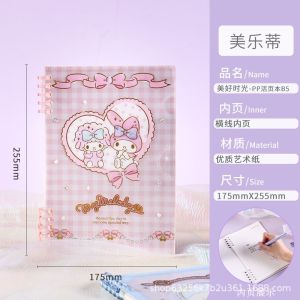 Kuromi My Melody Cinnamoroll B5 Refillable Journal Notebook Loose-Leaf Buku