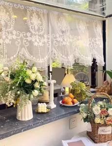 New Ins French Windows Curtain Korea Sheer Curtains Window Valance Arch Curtains Bedroom Bay Window Cabinet Cover Partition Gift