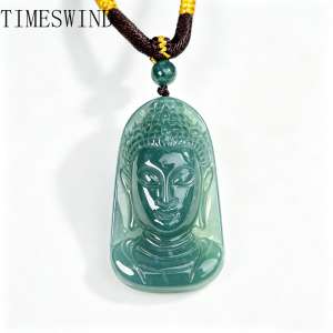 TIMESWIND Original A-type Jade Natural Buddha Head Three-d Pendant Blessing for Women Men Necklace Gift with Certificate