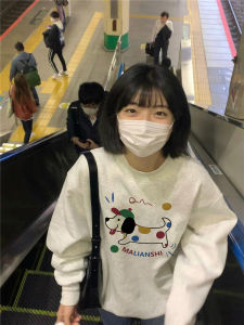 Pure Cotton American Retro Cartoon round Neck Sweatshirt Womens New 2025 Loose Fit Long Sleeve Lazy Top Trendy Streetwear