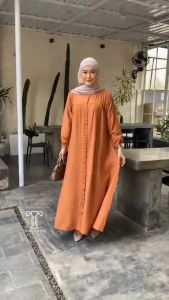 GAMIS NADIRA ll Gamis Linen Polos Lengan Panjang Gaya Korea Terbaru Lebaran 2025