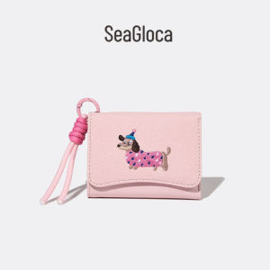 SeaGloca Cute Cartoon Poodle-Shaped Sticker Wallet Small Card Holder Multi-Functional Short Strap Purse For Women