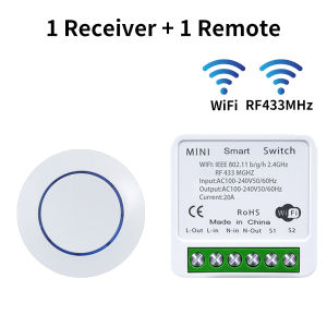 Tuya WiFi Smart Switch Smart Life APP Relay Receiver Alexa Google Home Voice Control 433Mhz Wireless Round Button Remote Control