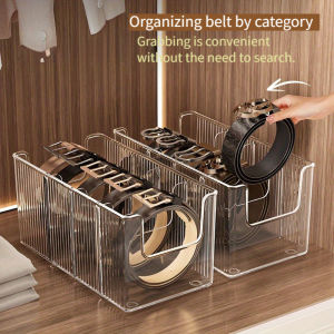 Belt storage box home use divided tie organizer desktop transparent mens belt storage box.