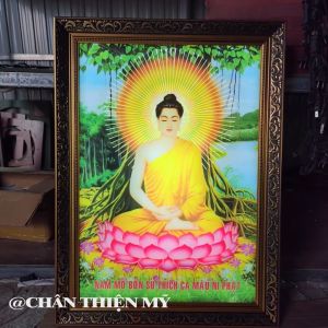 Tranh Phật Thích Ca Có Đèn Khung Cao Cấp Có Hoa Văn Nổi Trang Trí Bàn Thờ Treo Tường Phòng Thờ DPTC-202