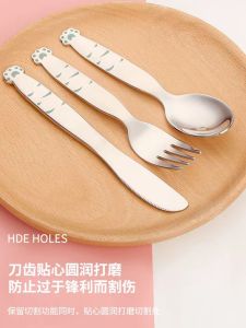 Kids Baby Stainless Steel Cute Soup Spoon Spoon Long Handle Spoon Fork Suit For Home Kindergarten School Tableware Lettering