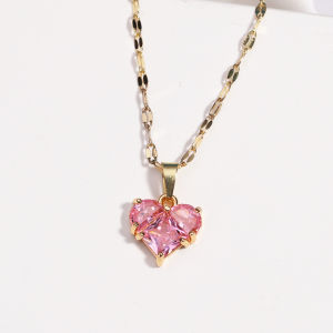 Shiny Gold Color Stainless Steel Y2K Jewelry Love Pink Heart Exquisite Fashion Niche Necklace Wedding Clavicle Chain Gift