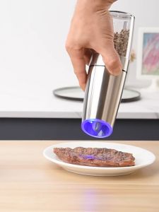 Máy nghiền gia vị điện cliton Điều chỉnh độ nhám gốm lõi trọng lực cảm ứng mini muối biển hạt tiêu tự động mài
